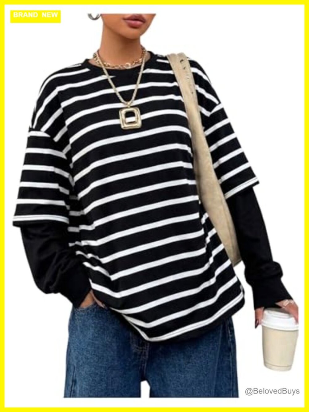 Oversized Striped Long Sleeve T-Shirt Y2K Loose Fit Casual Fall Top